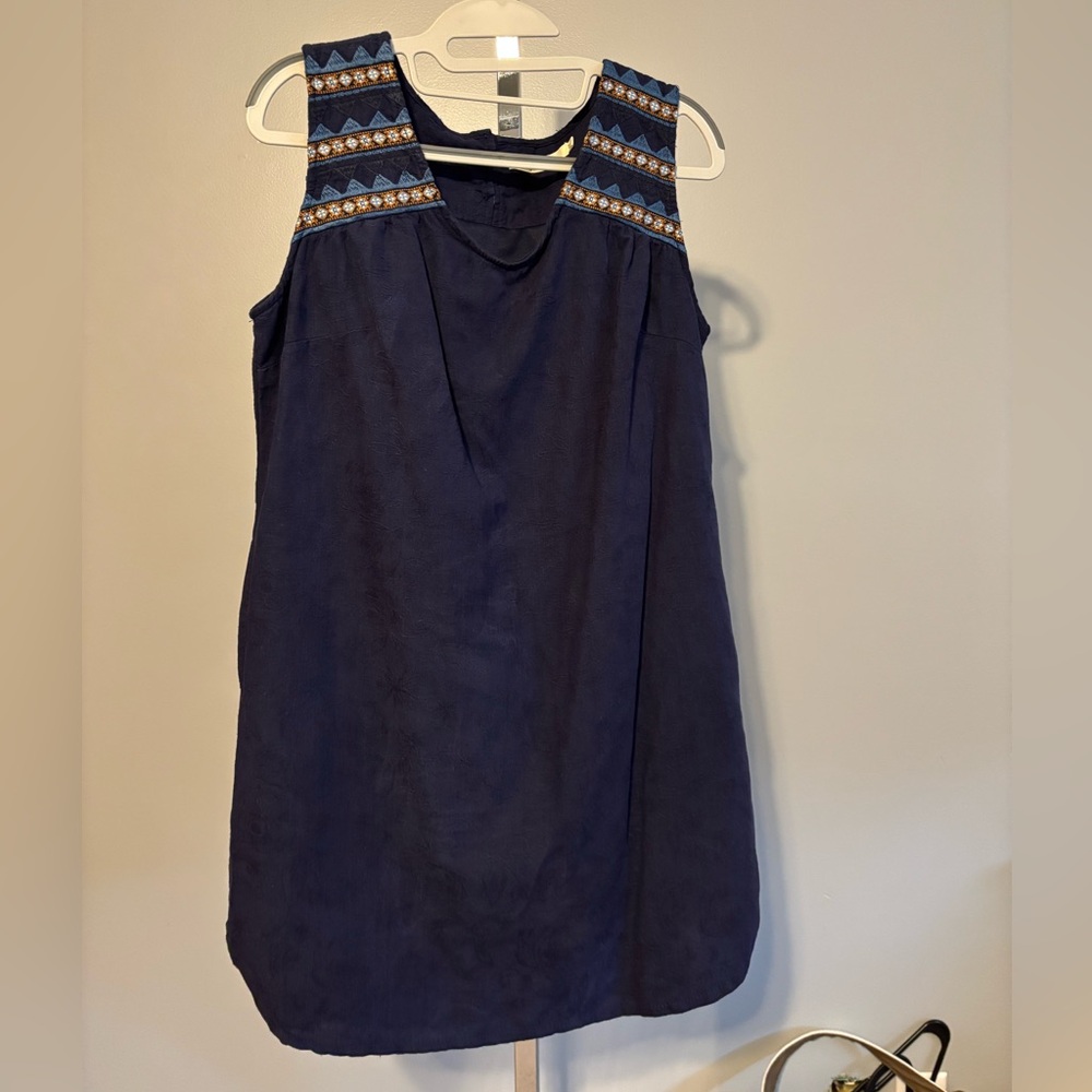 Solitaire Boho Sleeveless Embroidered Shift Dress Women’s SZ Medium in Blue